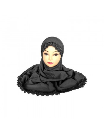 Hijab deux pièces avec dentelles de couleur noir 