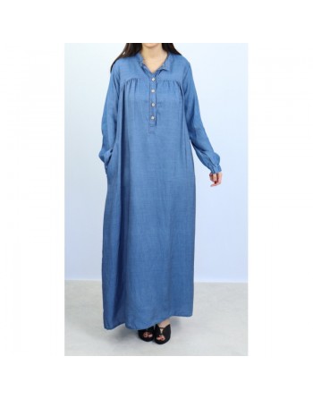 Robe jean longue et ample avec poches et boutons 