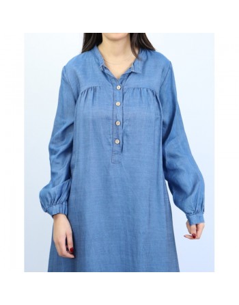 Robe jean longue et ample avec poches et boutons 