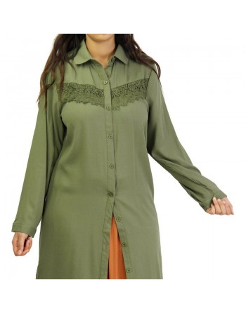 Chemise longue avec dentelles - Couleur Kaki foncé 