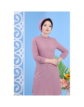 Tunique longue décoration boutons - Couleur vieux rose (Grande taille disponible pour femme) 