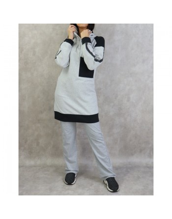 Survêtement femme 2 pièces avec capuche de couleur gris et anthracite - Grandes tailles disponibles 