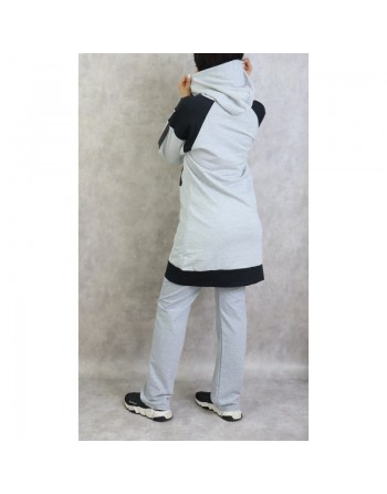 Survêtement femme 2 pièces avec capuche de couleur gris et anthracite - Grandes tailles disponibles 