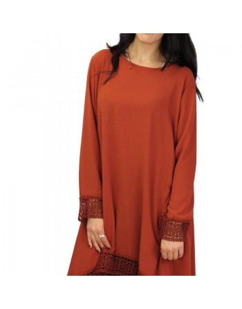 Tunique ample évasée avec dentelle - Couleur rouille 