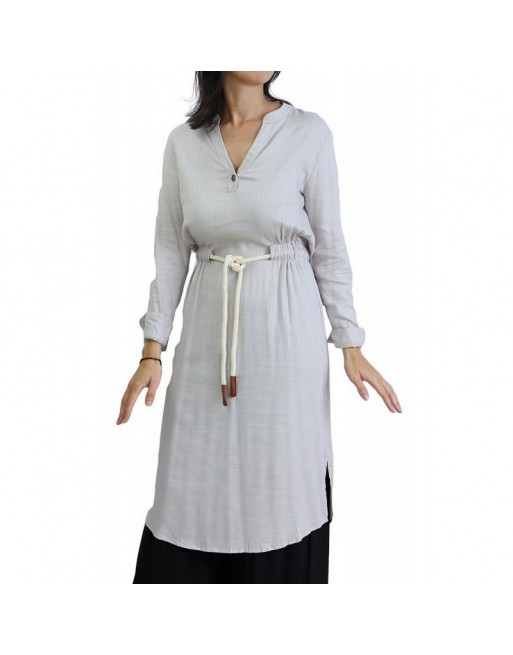 Tunique en lin avec ceinture - Couleur Gris clair Tunique en lin avec ceinture - Couleur Gris clair