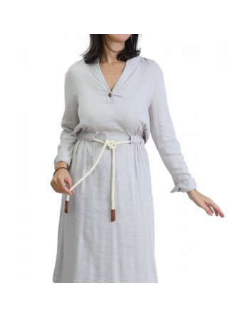 Tunique en lin avec ceinture - Couleur Gris clair 