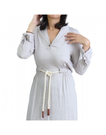 Tunique en lin avec ceinture - Couleur Gris clair 