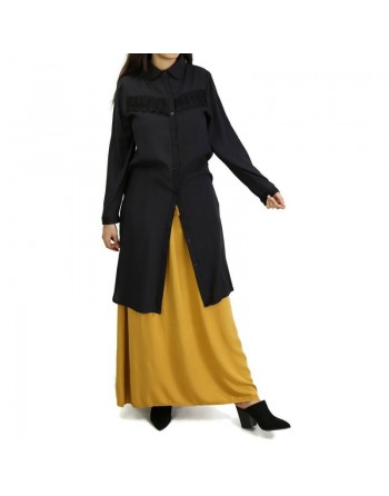 Chemise longue avec dentelle - Couleur noire 