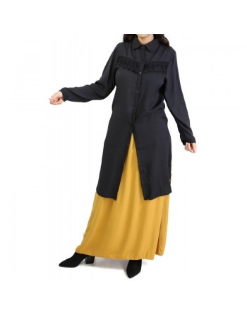 Chemise longue avec dentelle - Couleur noire 