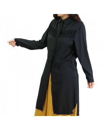 Chemise longue avec dentelle - Couleur noire 