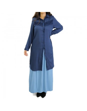 Chemise longue avec dentelles - Couleur Bleu Marine 