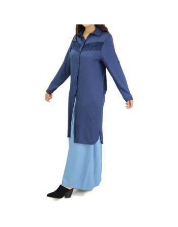 Chemise longue avec dentelles - Couleur Bleu Marine 