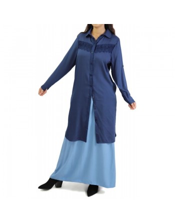Chemise longue avec dentelles - Couleur Bleu Marine 