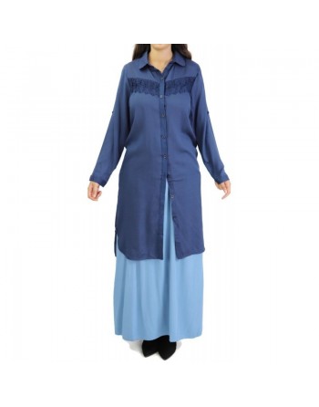 Chemise longue avec dentelles - Couleur Bleu Marine 