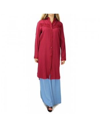 Chemise longue avec dentelles - Couleur Grenat 