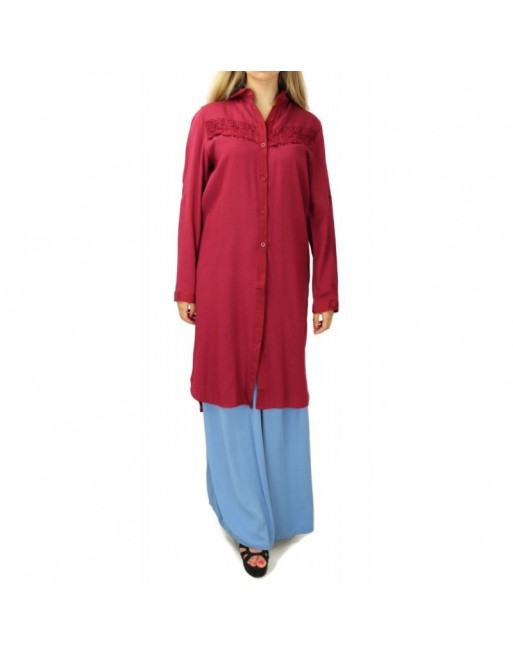 Chemise longue avec dentelles - Couleur Grenat Chemise longue avec dentelles - Couleur Grenat