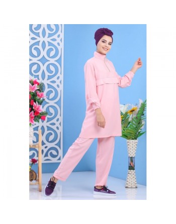 Ensemble décontracté sport femme 2 pièces : tunique + pantalon - Couleur rose clair 