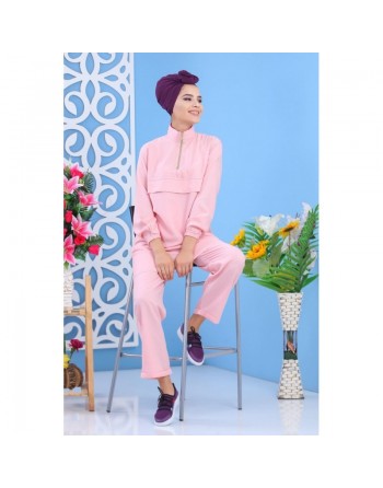Ensemble décontracté sport femme 2 pièces : tunique + pantalon - Couleur rose clair 