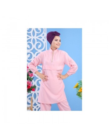 Ensemble décontracté sport femme 2 pièces : tunique + pantalon - Couleur rose clair 
