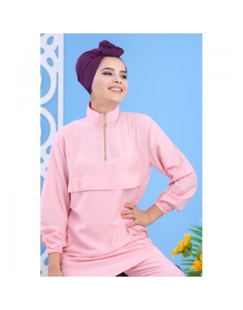 Ensemble décontracté sport femme 2 pièces : tunique + pantalon - Couleur rose clair 