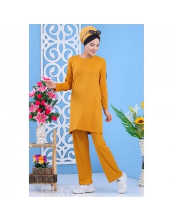 Ensemble Deux Pièces Tunique et Pantalon - Couleur Jaune Moutarde - Tenue de sport pour femme (à assortir avec son bandana) 