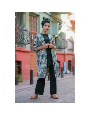 Ensemble décontracté 3 pièces Pantalon + Haut + Cardigan pour femme - Couleur Vert émeraude 