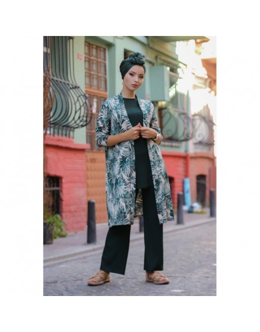 Ensemble décontracté 3 pièces Pantalon + Haut + Cardigan pour femme - Couleur Vert émeraude Ensemble décontracté 3 pièces Pantalon + Haut + Cardigan pour femme - Couleur Vert émeraude