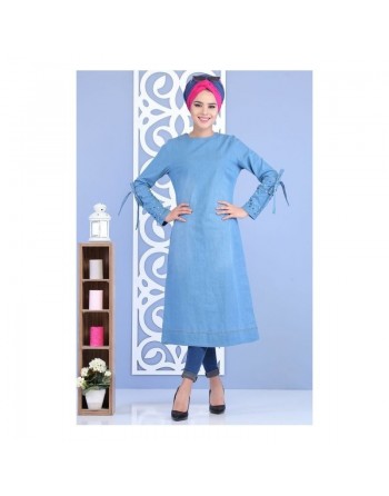 Tunique longue en jean couleur claire pour femme 