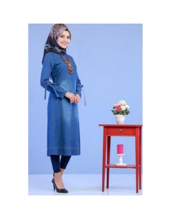 Tunique longue en jean couleur claire pour femme 