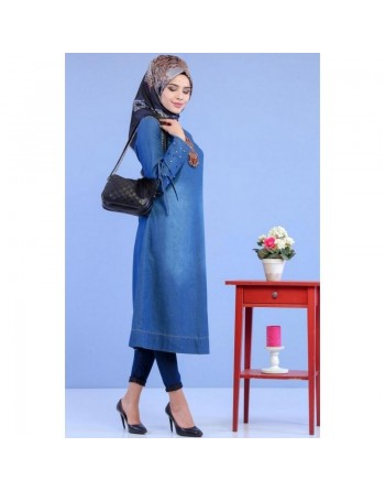 Tunique longue en jean couleur claire pour femme 
