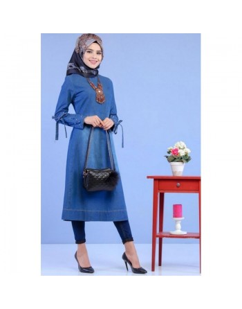 Tunique longue en jean couleur claire pour femme 