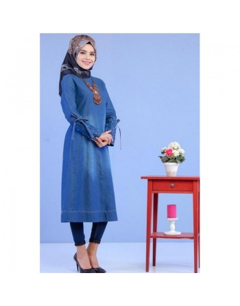 Tunique longue en jean couleur claire pour femme 