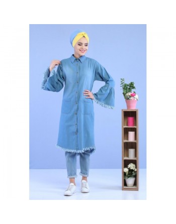 Chemise longue en jean clair (vêtement mastour pour femme) 