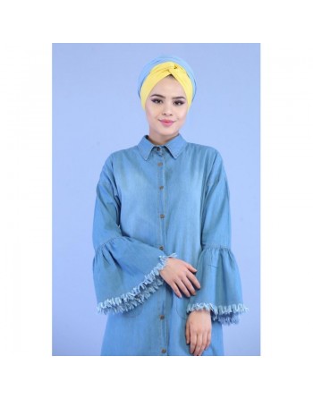 Chemise longue en jean clair (vêtement mastour pour femme) 