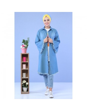 Chemise longue en jean clair (vêtement mastour pour femme) 
