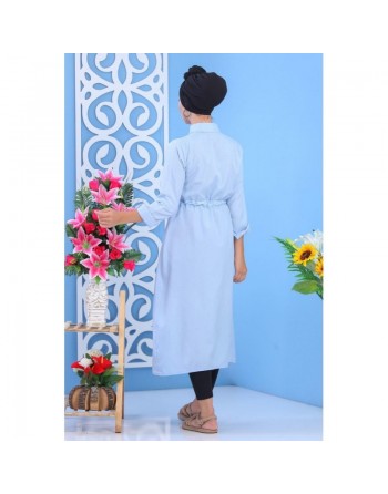Tunique chemise longue avec cordon et boutons tout au long - Couleur Bleu ciel 