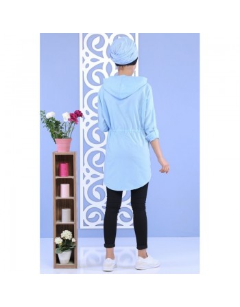 Tunique décontractée à capuche pour femme - Couleur bleu ciel 