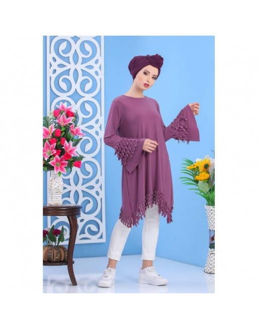 Tunique avec manches évasées pour femme - Couleur mauve Tunique avec manches évasées pour femme - Couleur mauve