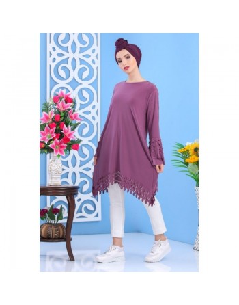 Tunique avec manches évasées pour femme - Couleur mauve 