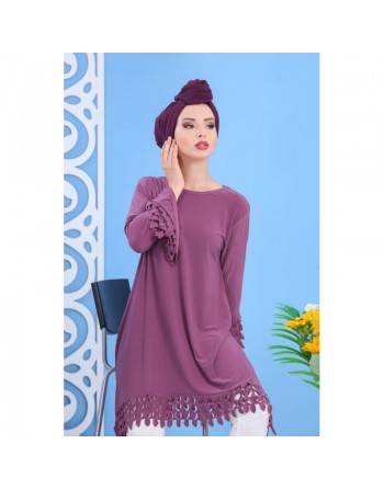 Tunique avec manches évasées pour femme - Couleur mauve 
