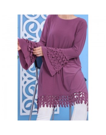Tunique avec manches évasées pour femme - Couleur mauve 