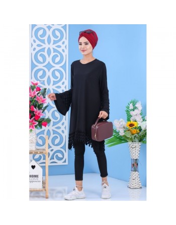 Tunique avec manches évasées pour femme - Couleur noire 