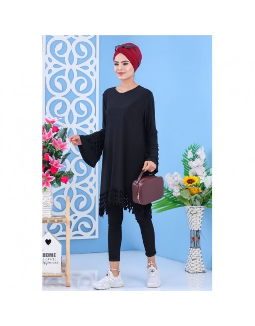 Tunique avec manches évasées pour femme - Couleur noire Tunique avec manches évasées pour femme - Couleur noire