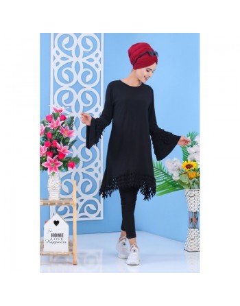 Tunique avec manches évasées pour femme - Couleur noire 