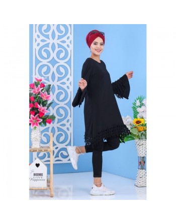 Tunique avec manches évasées pour femme - Couleur noire 