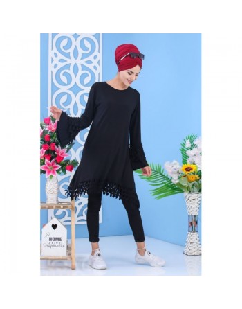 Tunique avec manches évasées pour femme - Couleur noire 