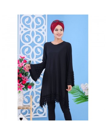 Tunique avec manches évasées pour femme - Couleur noire 
