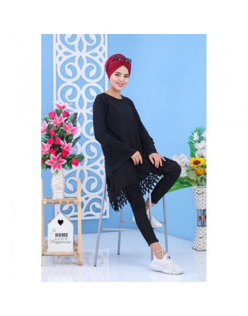 Tunique avec manches évasées pour femme - Couleur noire 