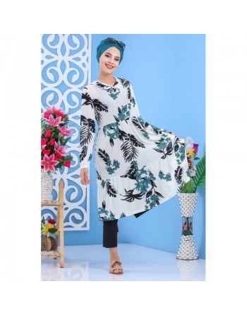 Tunique longue imprimée floral vert-noir pour femme 