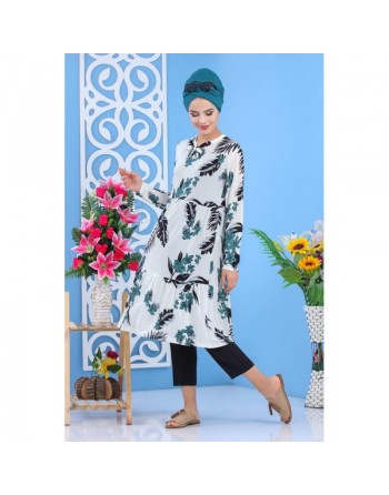Tunique longue imprimée floral vert-noir pour femme 